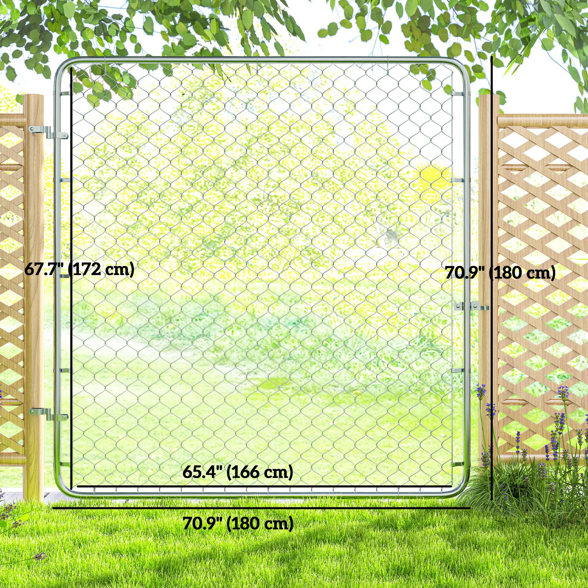 Chain Link Fence Gate, Galvanized Steel Garden Door, 70.9 x 70.9 in., Silver Garden Decor at Gallery Canada