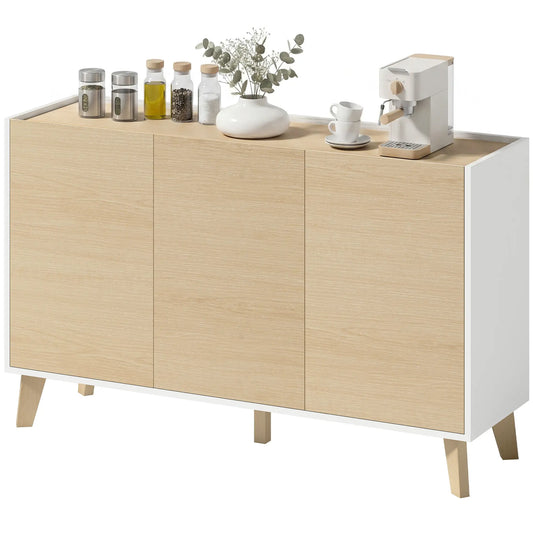 Sideboard Buffet Cabinet, 47" Modern Kitchen Storage Cabinet with 6 Compartments, Soft-Close Doors, Natural Wood Effect Bar Cabinets Natural Wood Effect, White at Gallery Canada