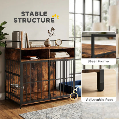 Dog Crate Furniture With Rotating Feeding Station, Rustic Brown Dog Cages & Crates at Gallery Canada