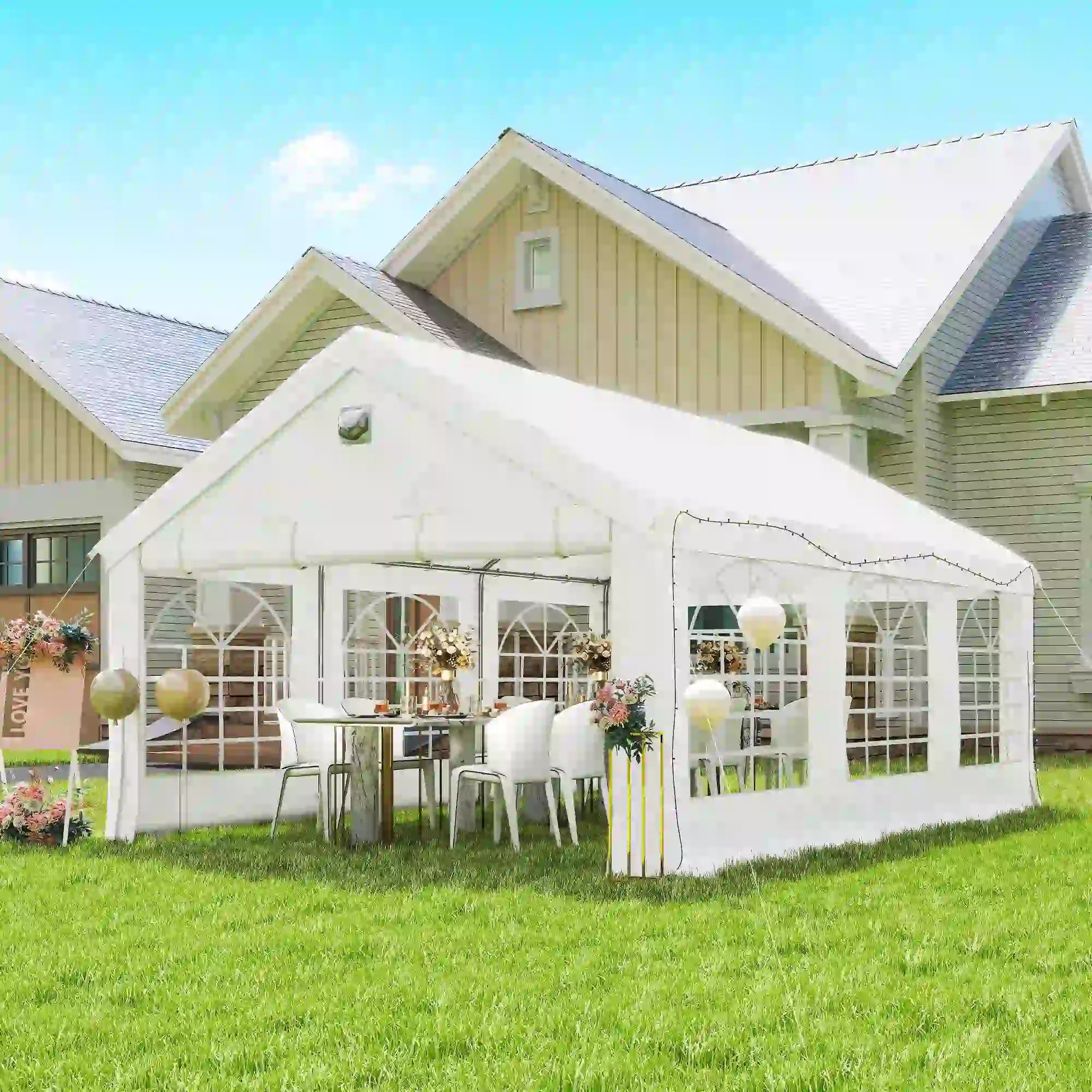 20' x 13' Party Tent, Heavy Duty Gazebo Canopy With Windows, White Canopy Tents at Gallery Canada