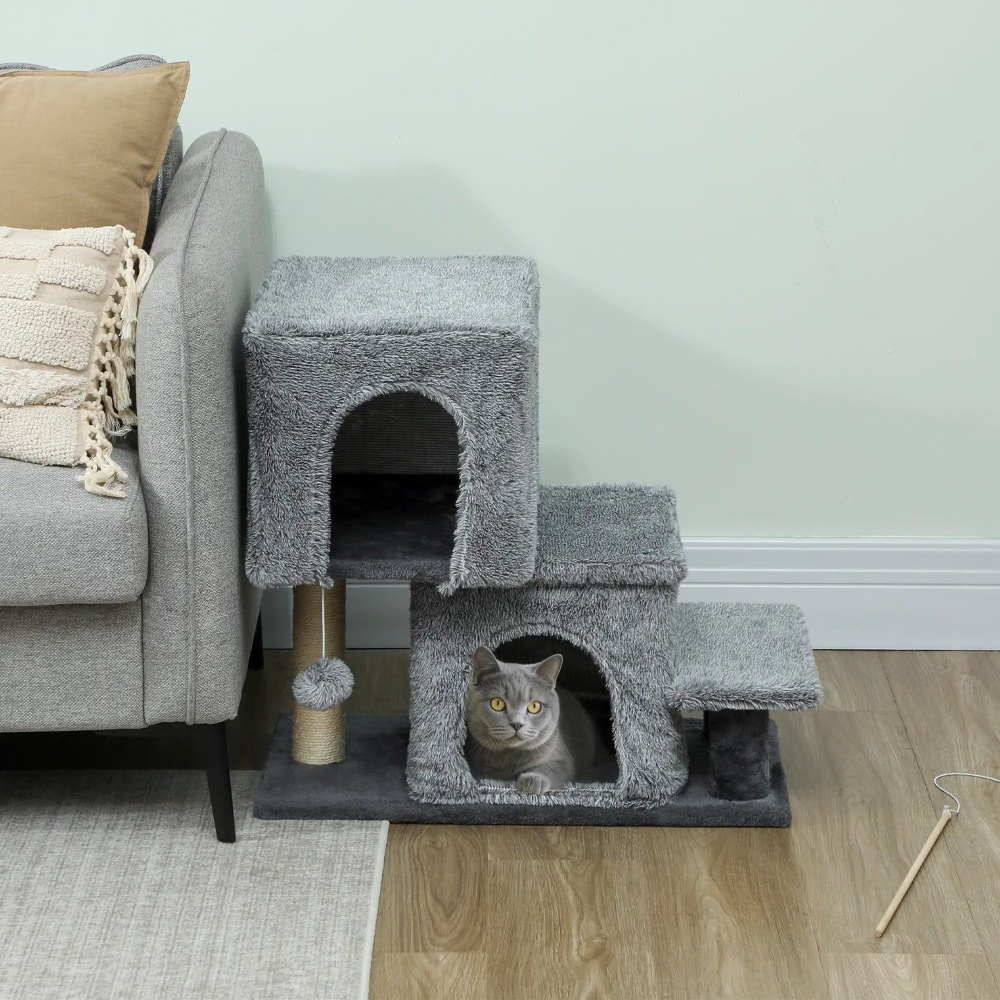 4-Step Pet Stairs, Adjustable Height, Scratching Posts, Hanging Ball, Grey Dog Stairs at Gallery Canada