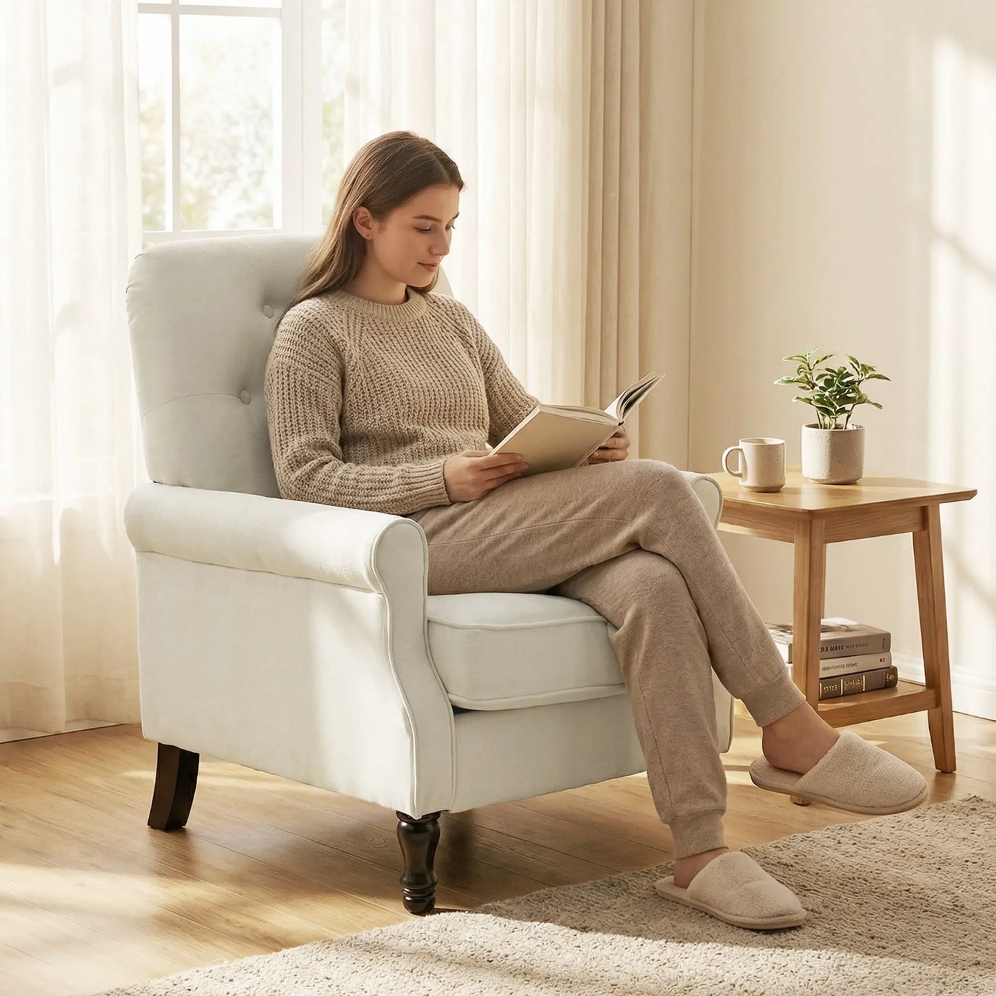 Accent Chair, Mid-Century Modern Armchair, Cream White Single Sofas at Gallery Canada