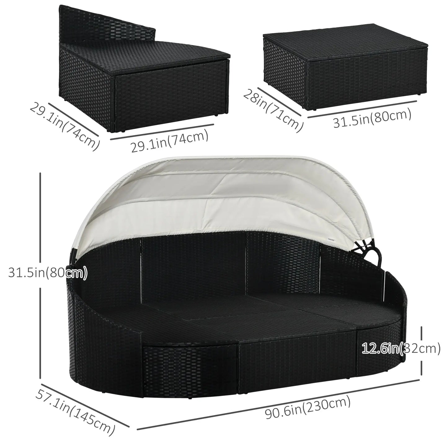 4-Piece PE Wicker Round Daybed, Outdoor Rattan Lounge Set, Cream Daybeds at Gallery Canada