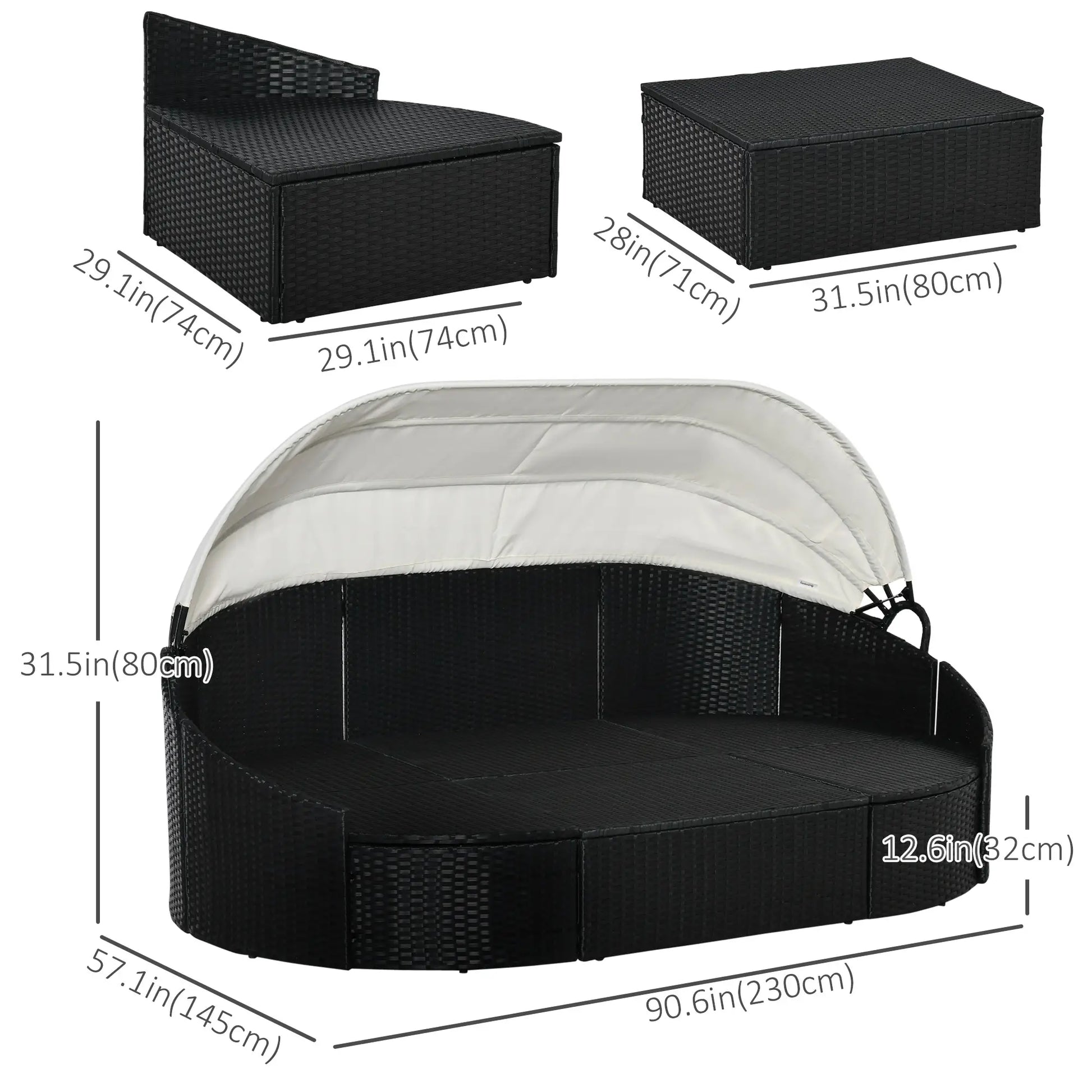 4-Piece PE Wicker Round Daybed, Outdoor Rattan Lounge Set, Cream Daybeds at Gallery Canada