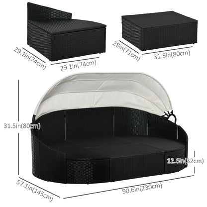 4-Piece PE Wicker Round Daybed, Outdoor Rattan Lounge Set, Cream Daybeds at Gallery Canada