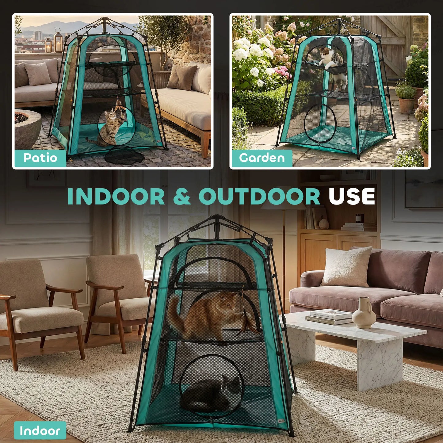 Cat Tent, 3-Tier Portable Pet Tent, Multi-Door, Carry Bag, Breathable Mesh Cat Houses at Gallery Canada
