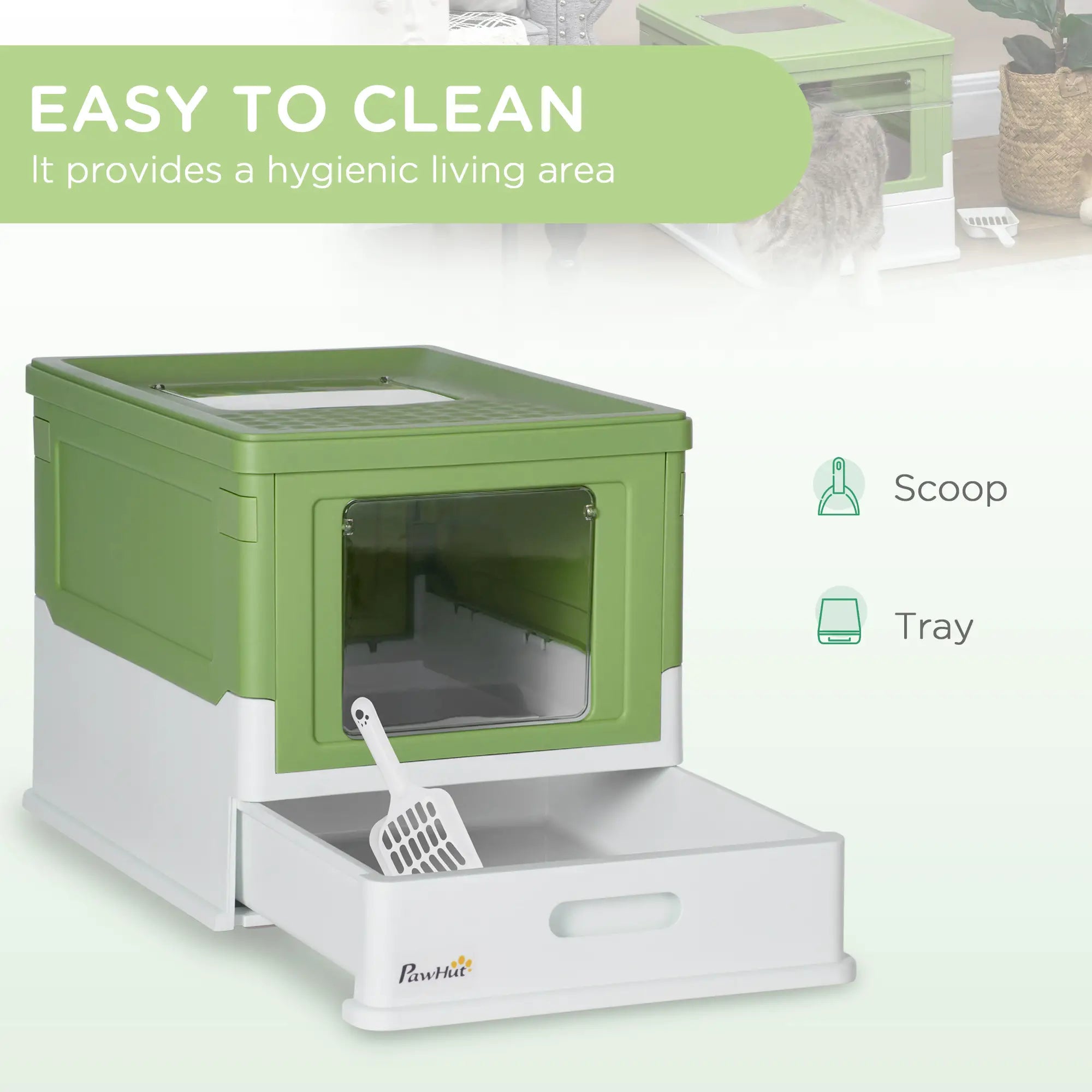 Top Entry Enclosed Kitty Litter Box, Scoop, Tray, Large, Foldable, Dark Green Cat Litter Box Enclosures at Gallery Canada