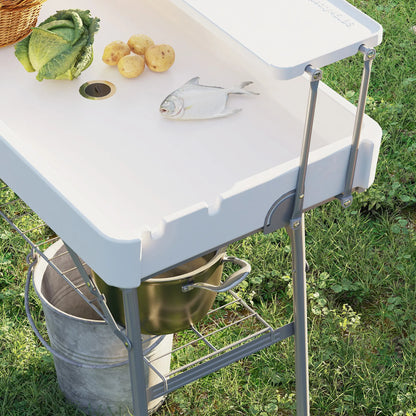 3.5ft Folding Ice Cooler Table with Drain, 2-Tier, Outdoor, White Picnic Tables & Camping Chairs at Gallery Canada