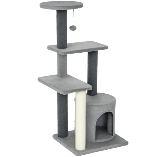 Cat Tree Tower, Multi-Level, Sisal Scratching Post, Large 41"H, Grey Compact Towers Grey, cream white at Gallery Canada