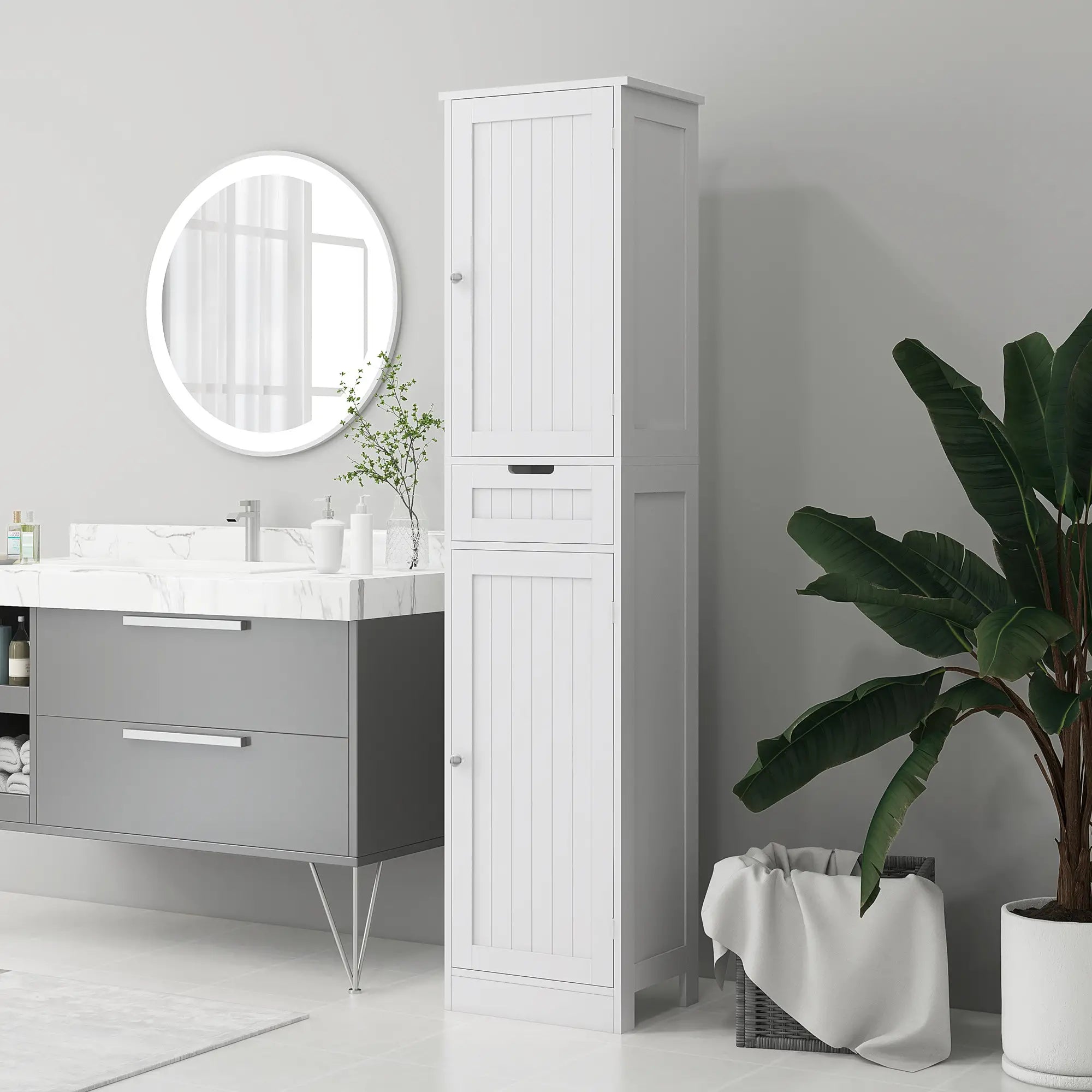 Freestanding Bathroom Cabinet with Drawer and 2 Doors, Tall Bathroom Cupboard for Kitchen, Study, Living Room Bathroom Cabinets at Gallery Canada