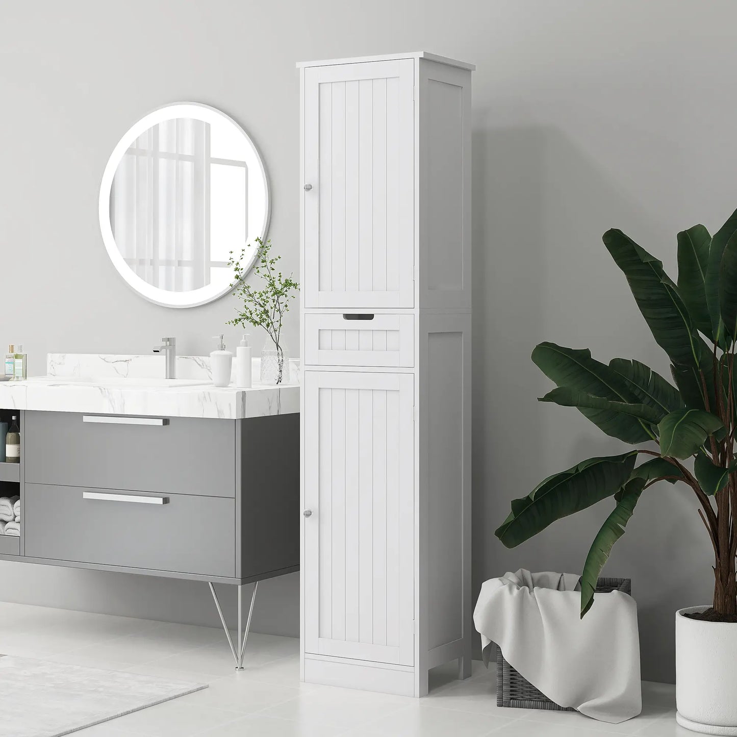 Freestanding Bathroom Cabinet with Drawer and 2 Doors, Tall Bathroom Cupboard for Kitchen, Study, Living Room Bathroom Cabinets at Gallery Canada