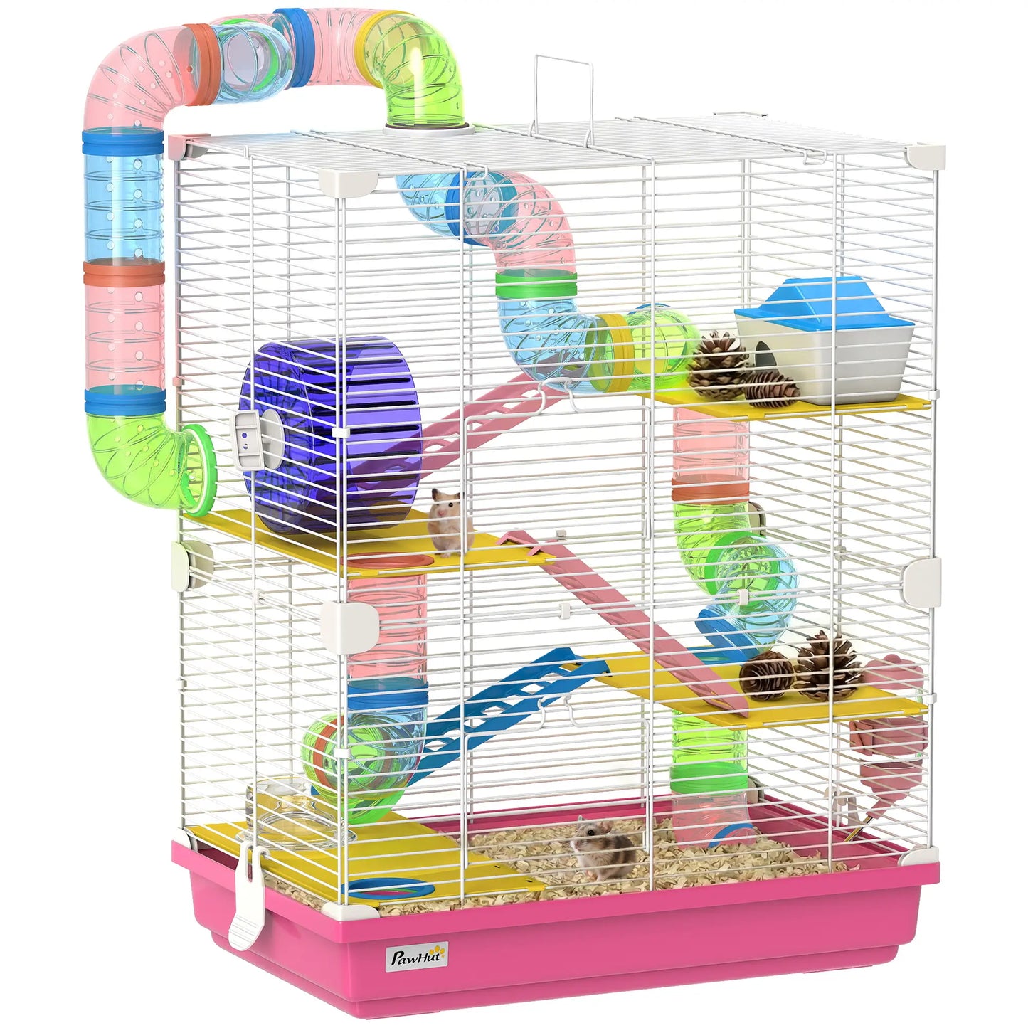 Cage à hamster à 5 étages avec roue d'exercice, rose