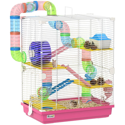 Cage à hamster à 5 étages avec roue d'exercice, rose