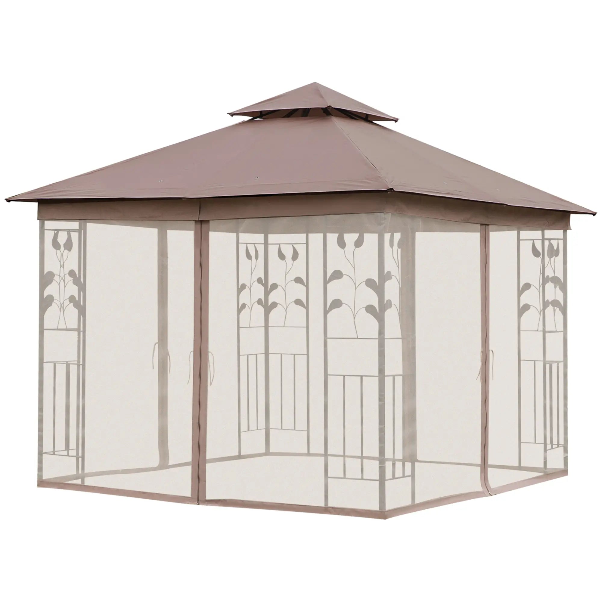 10'x10' Steel Patio Gazebo, Soft-Top, 2-Tier Roof, Brown Gazebos at Gallery Canada