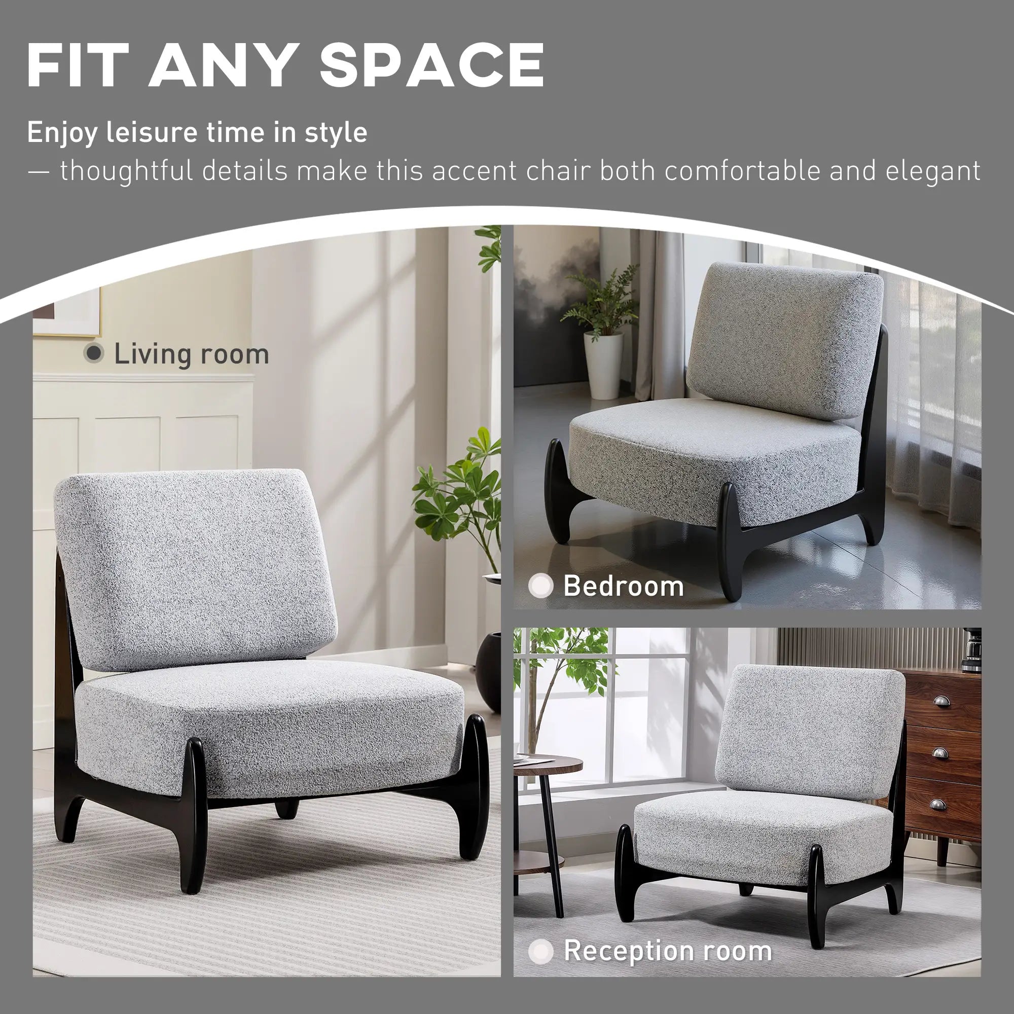 Accent Chair, Rubber Wood Frame, Wide Seat, Modern Chenille, Thick Cushion, Grey Accent Chairs at Gallery Canada