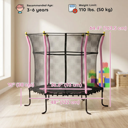 64" Kids Trampoline, Indoor Outdoor Bouncer, Enclosure Net, Pink Trampolines at Gallery Canada
