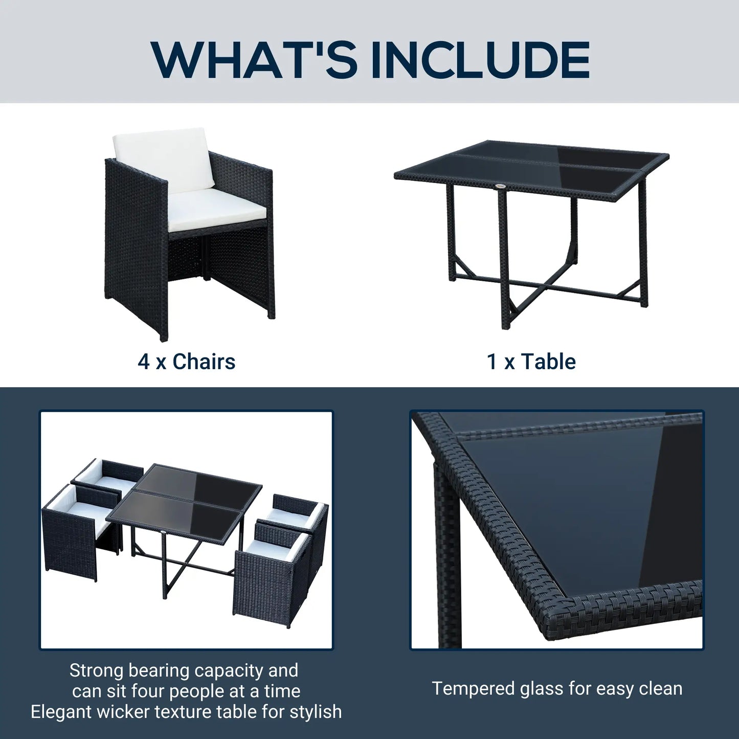 5-Piece Wicker Patio Dining Set, Removable Cushions, Glass Table, Cream Outdoor Dining Sets at Gallery Canada