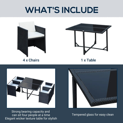 5-Piece Wicker Patio Dining Set, Removable Cushions, Glass Table, Cream Outdoor Dining Sets at Gallery Canada