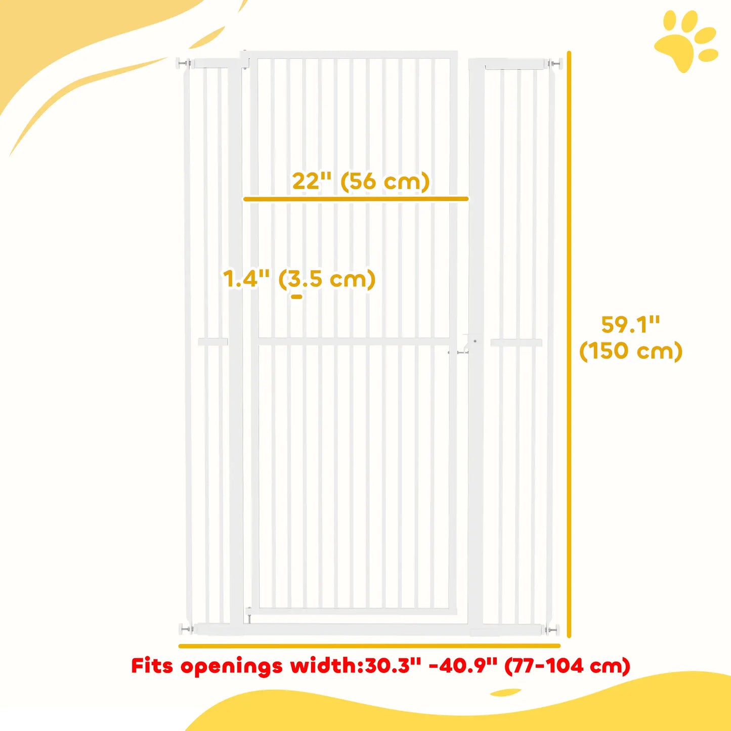 59" Extra Tall Cat Gate, 30"-41" with Extensions, White Pet Gates at Gallery Canada