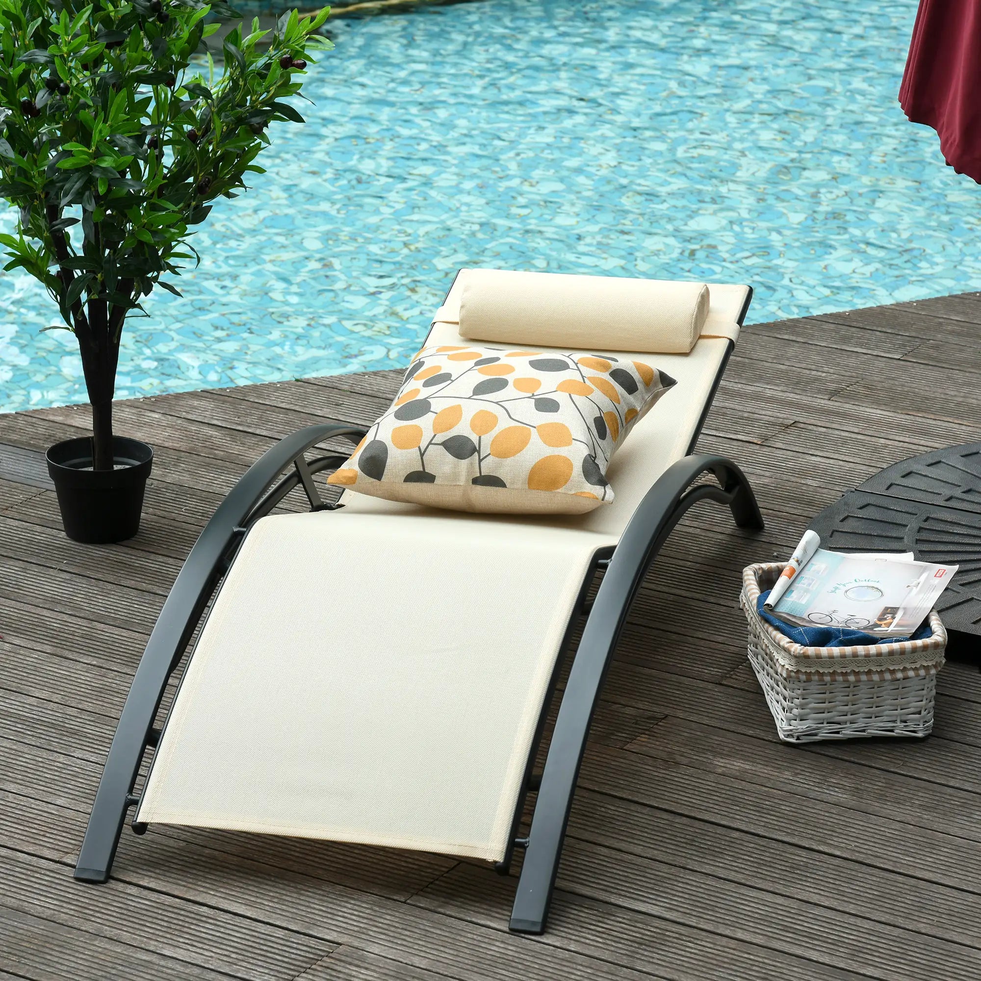 Aluminum Reclining Lounge Chair, 5-Level Adjustable Backrest, Beige Lounger Chairs at Gallery Canada