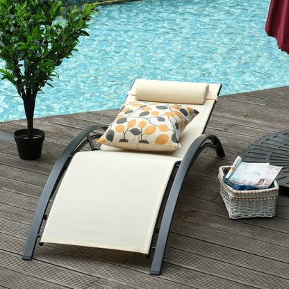 Aluminum Reclining Lounge Chair, 5-Level Adjustable Backrest, Beige Lounger Chairs at Gallery Canada
