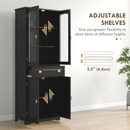 63" 4-Door Kitchen Pantry Cabinet, Adjustable Shelves, Black Kitchen Pantry Cabinets at Gallery Canada