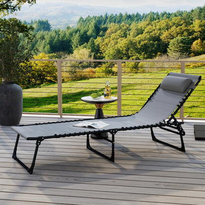 Adjustable Folding Lounge Chair, 4-Level Reclining, Grey Lounger Chairs at Gallery Canada