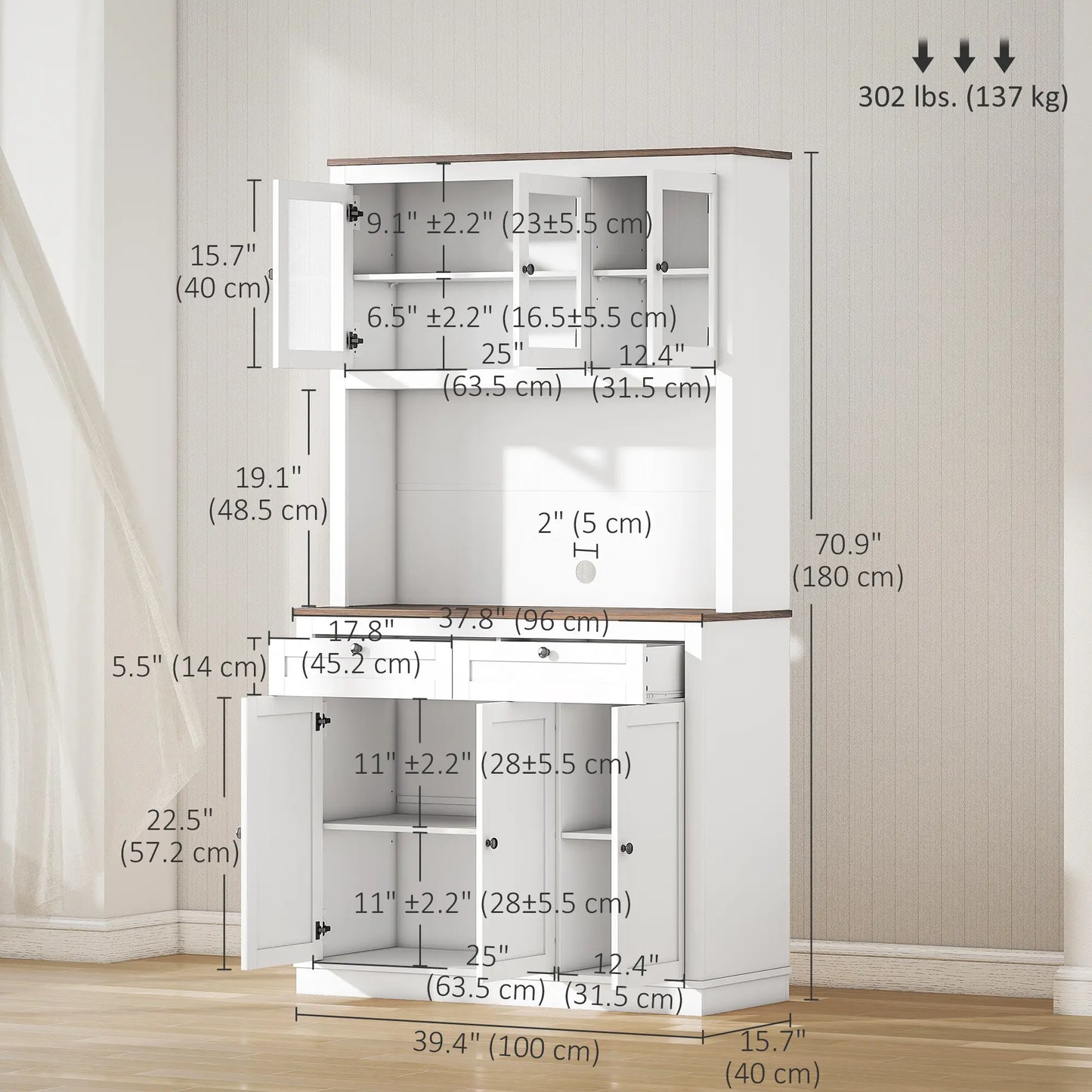 71" Pantry Cabinet With Microwave Space, Kitchen Cabinet, White Kitchen Pantry Cabinets at Gallery Canada