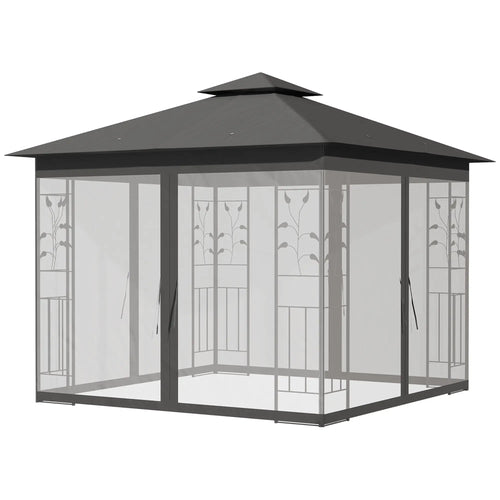 10'x10' Steel Patio Gazebo, Soft-Top, Polyester Roof, Grey