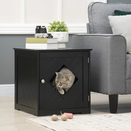 Cat Litter Box Enclosure End Table, Indoor with Magnetic Door, Black Cat Litter Box Enclosures Black at Gallery Canada