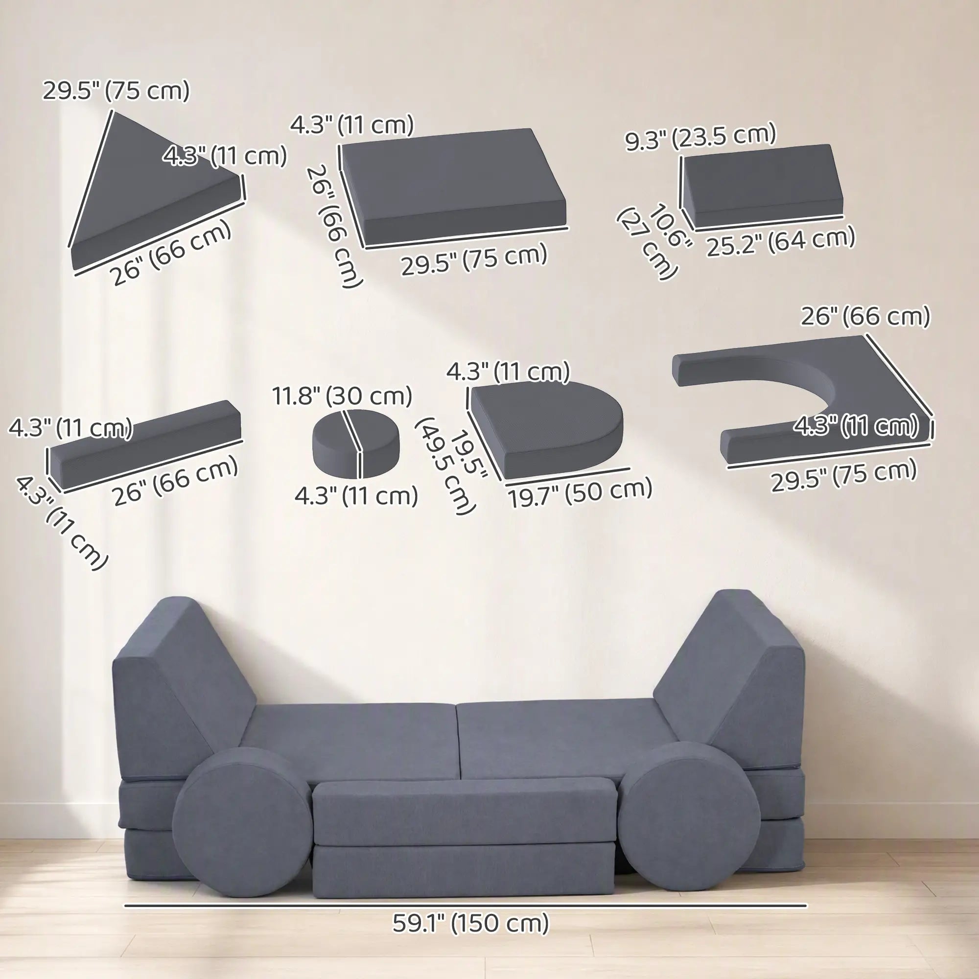 12-Piece Modular Kids Play Couch, Grey Kids Gym & Playmats at Gallery Canada