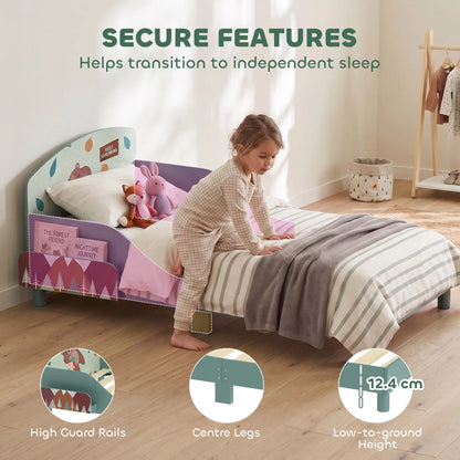 Toddler Bed with Storage, Guard Rails, 132x70x10cm, Green Bear Print