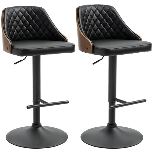 Modern PU Leather Bar Stools, Set of 2, Swivel, Adjustable Height, Black
