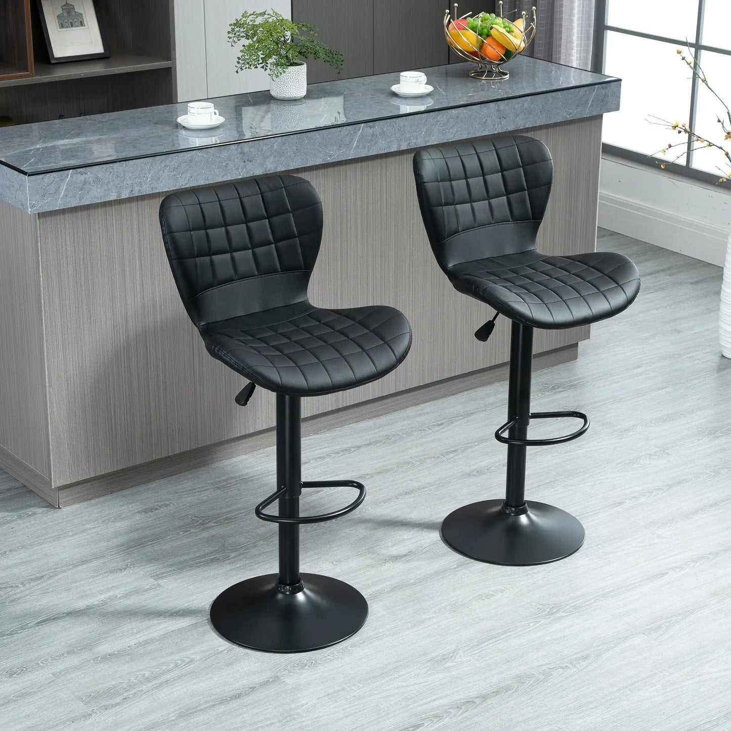 Adjustable Swivel Bar Stools, Set of 2, PU Leather, Black Bar Stools at Gallery Canada