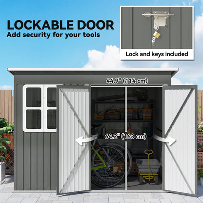 8.5' x 6' Galvanised Steel Outdoor Storage Shed, Garden Shed, Grey