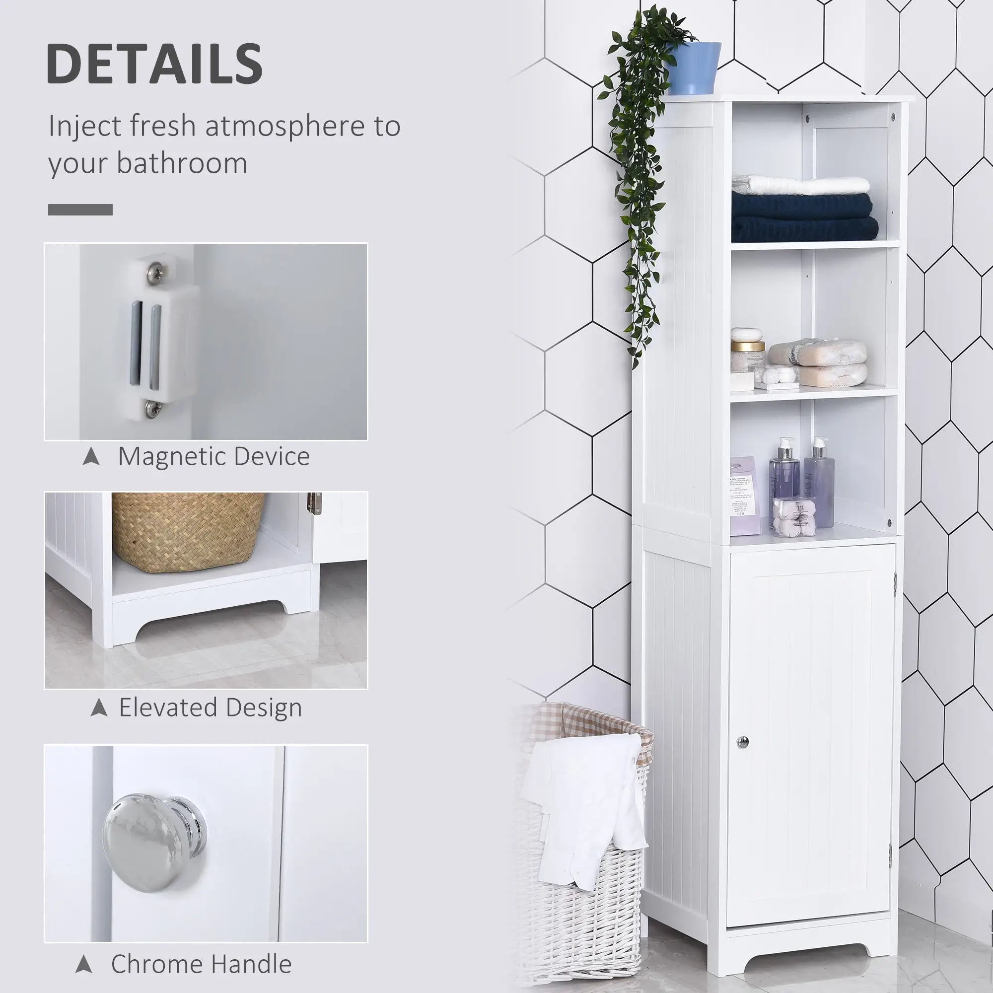 Tall Bathroom Storage Cabinet, Adjustable Shelf, 3 Open Shelves, White Bathroom Cabinets at Gallery Canada