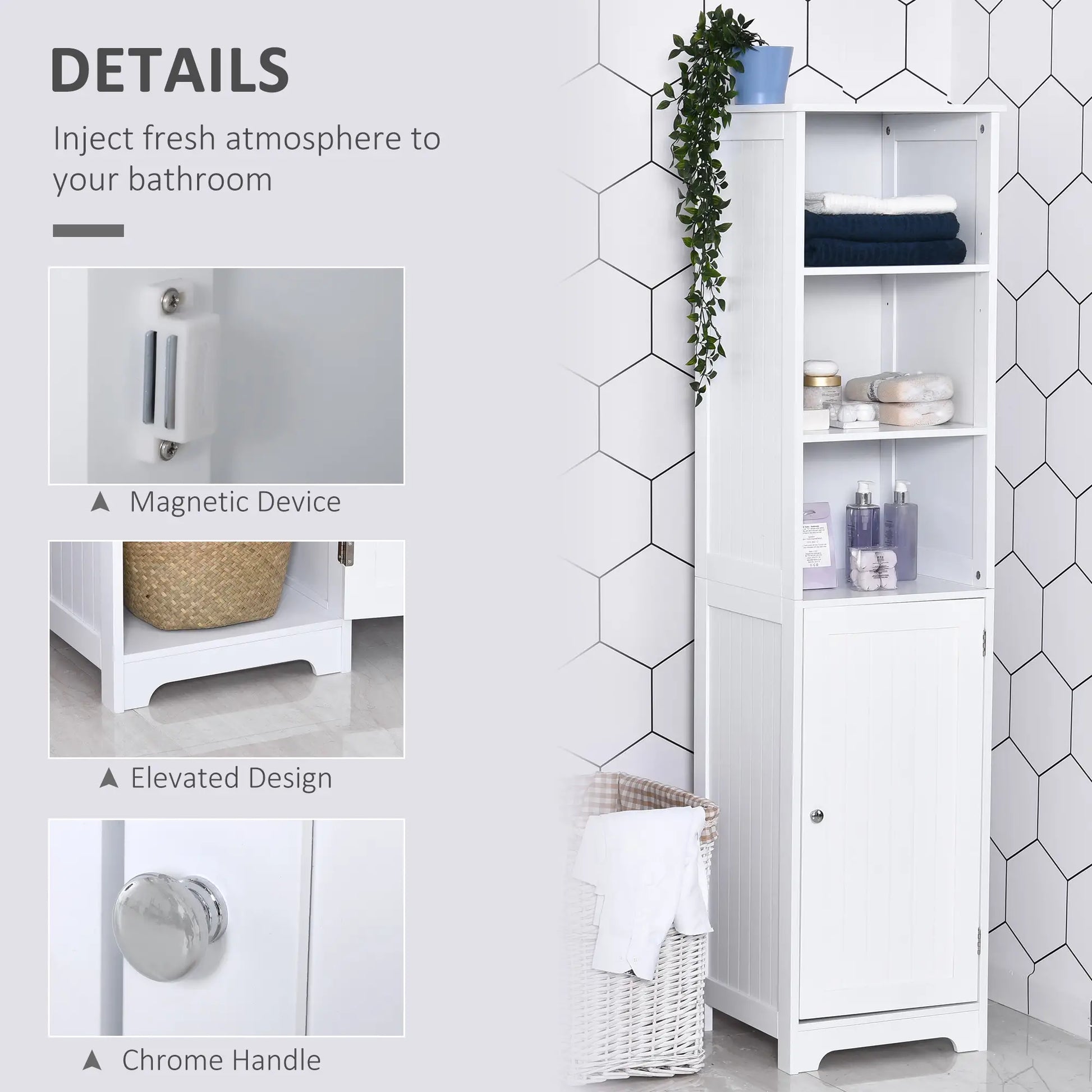 Tall Bathroom Storage Cabinet, Adjustable Shelf, 3 Open Shelves, White Bathroom Cabinets at Gallery Canada