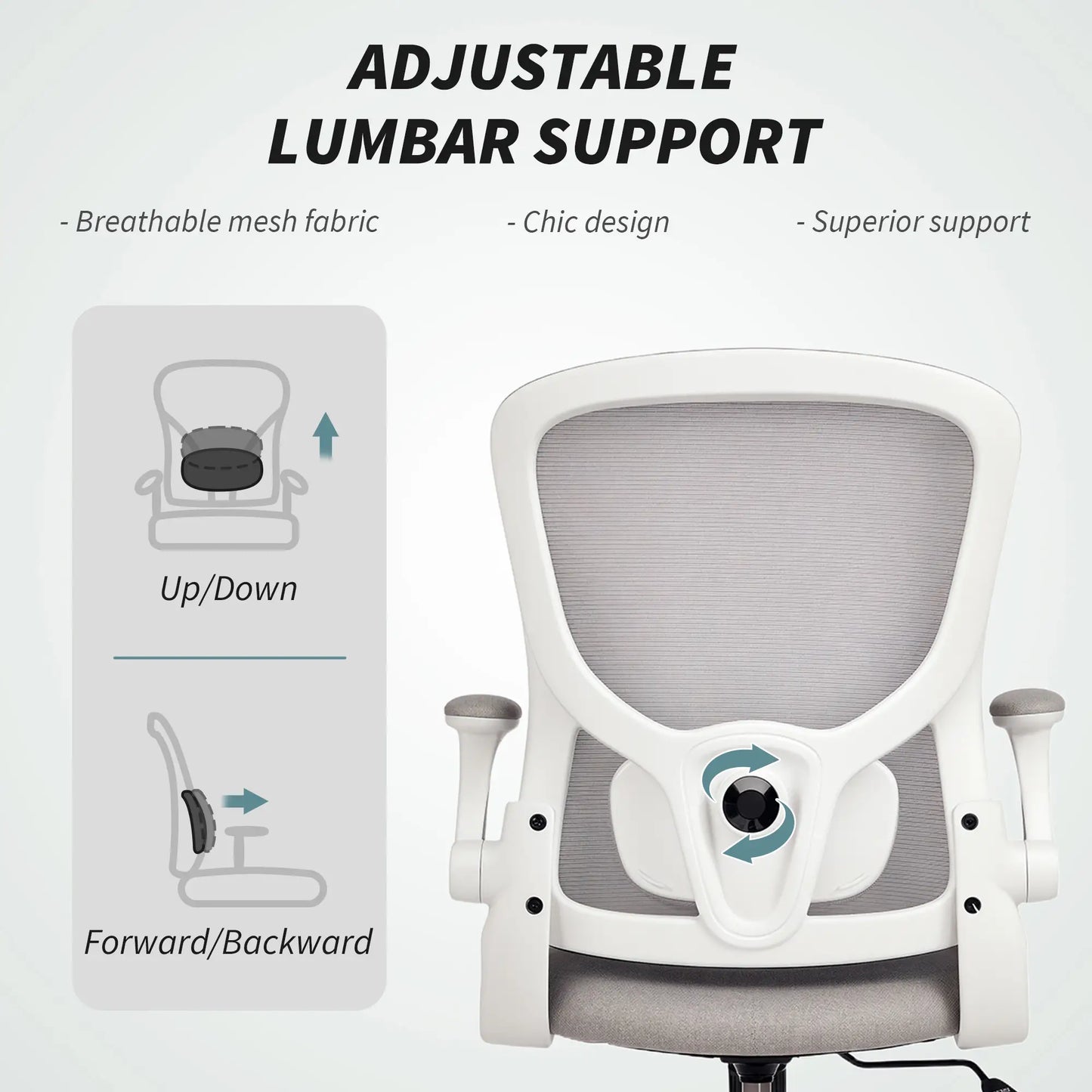 Ergonomic Mesh Office Chair, 4D Lumbar Support, Flip-Up Armrests, Tilt, Grey Task Chairs at Gallery Canada
