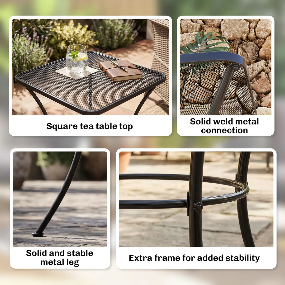 Square Metal Bistro Table, 23.6" x 23.6" x 27.6", Black Patio Side Tables at Gallery Canada