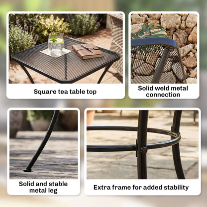 Square Metal Bistro Table, 23.6" x 23.6" x 27.6", Black Patio Side Tables at Gallery Canada