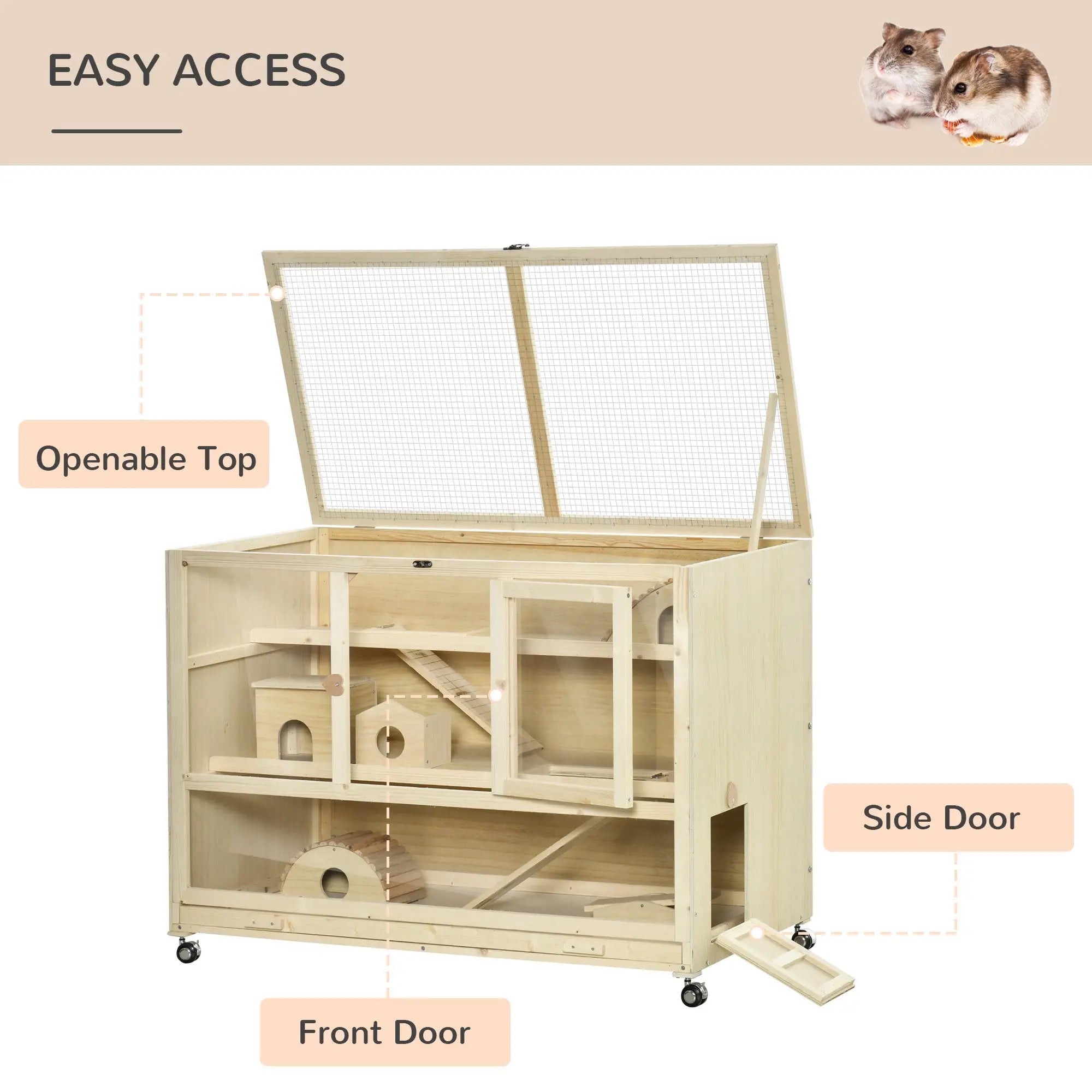 Wooden Hamster Cage, 3 Tier Rat Cage, Openable Roof, Run, Ladders, Wheels, Tray Hamster Cages at Gallery Canada