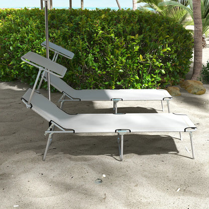 Outdoor Lounge Chair, Adjustable Folding Chaise With Sun Shade, Light Grey Lounger Chairs at Gallery Canada
