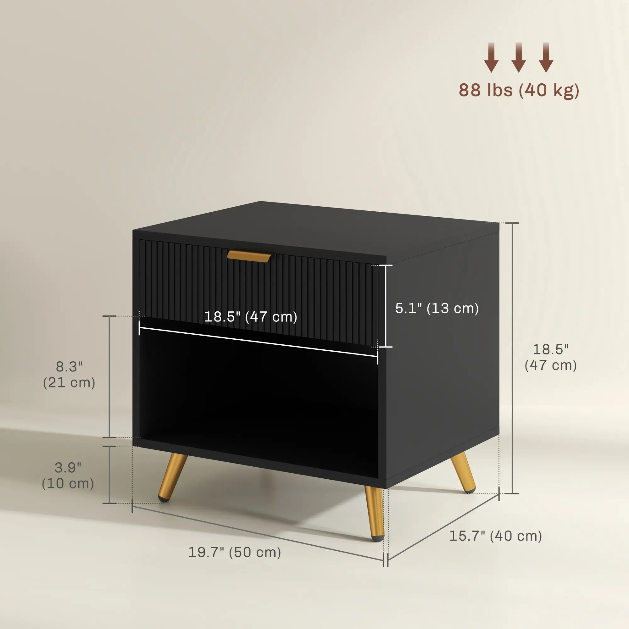 Modern Nightstand with Drawer, Open Compartment, Black Bedside Tables at Gallery Canada