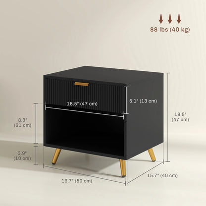 Modern Nightstand with Drawer, Open Compartment, Black Bedside Tables at Gallery Canada