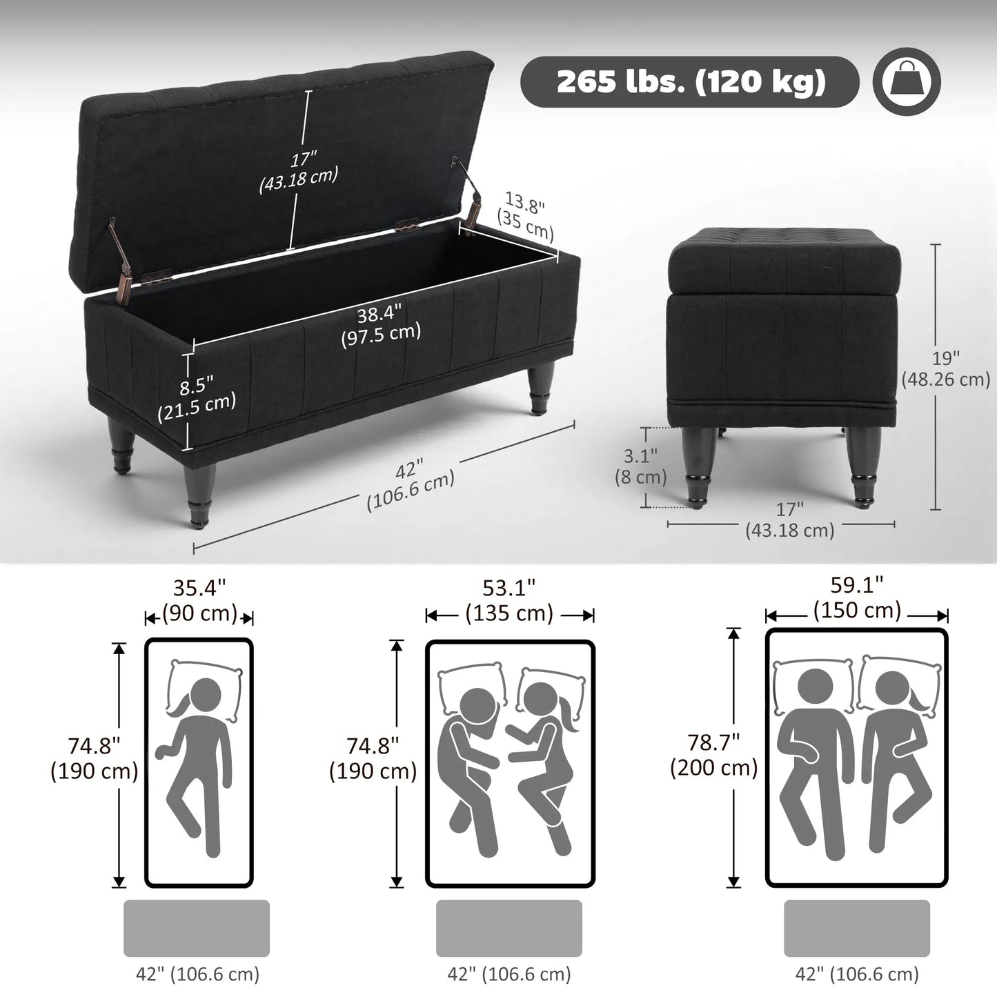 Storage Ottoman, Linen Fabric, Button Tufted, Black Storage Ottomans & Benches at Gallery Canada