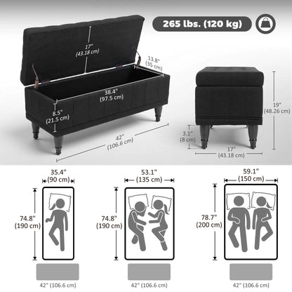 Storage Ottoman, Linen Fabric, Button Tufted, Black Storage Ottomans & Benches at Gallery Canada