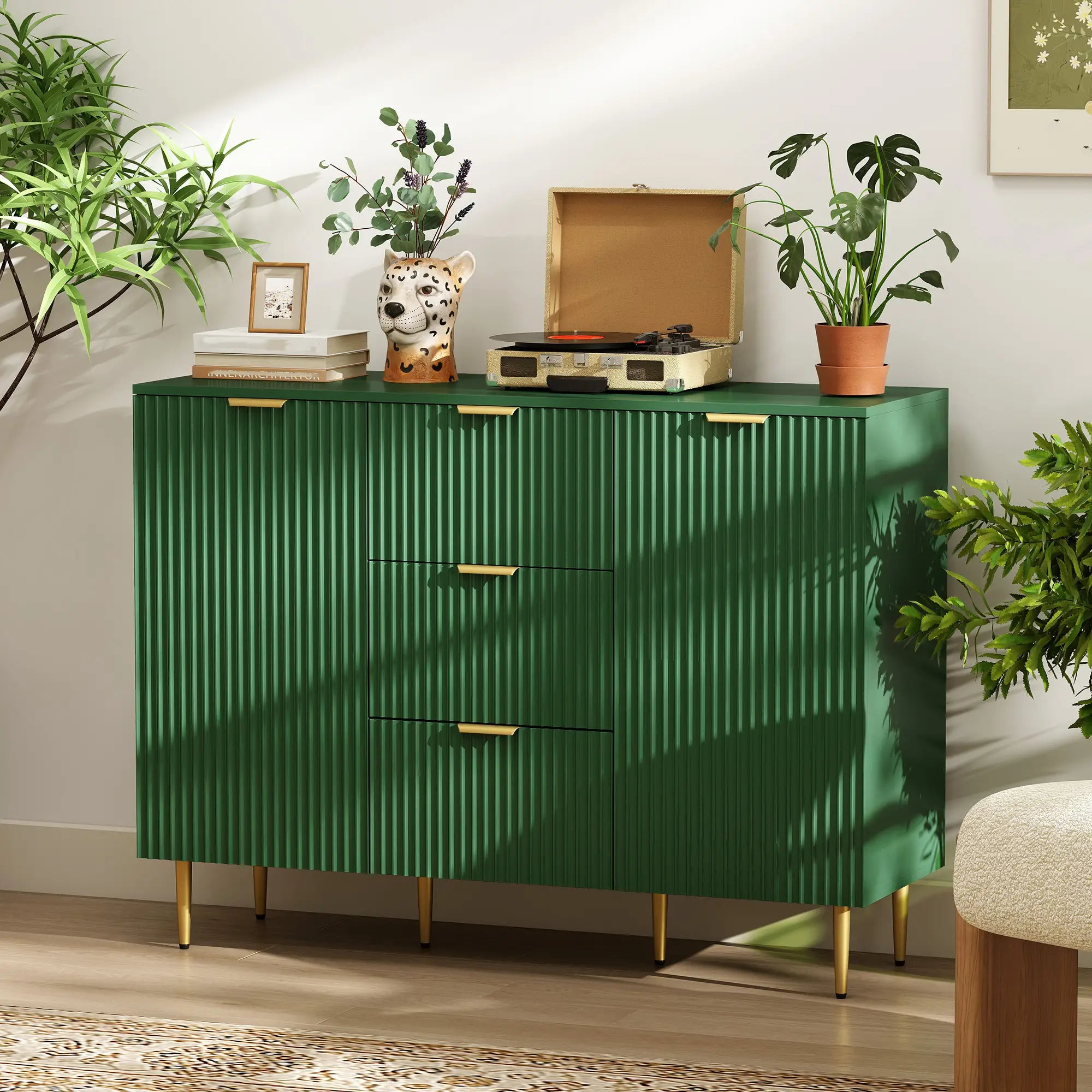 Modern Kitchen Storage Cabinet, Sideboard Buffet, 3 Drawers, Adjustable Shelves, Green Bar Cabinets at Gallery Canada