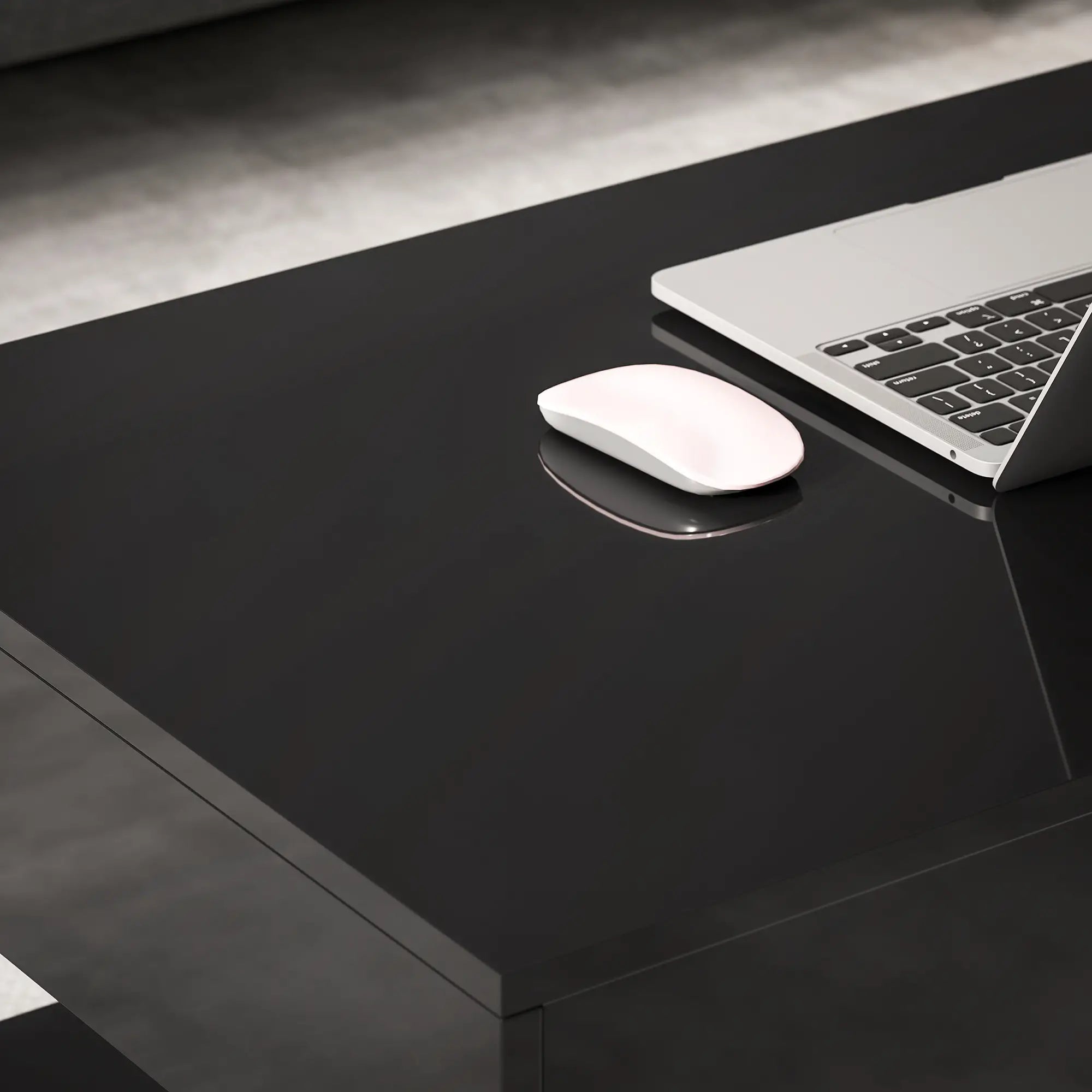 Adjustable LED Coffee Table, Modern Living Room Table, 2 Drawers, Open Shelf, Remote, High Gloss Black Coffee Tables at Gallery Canada