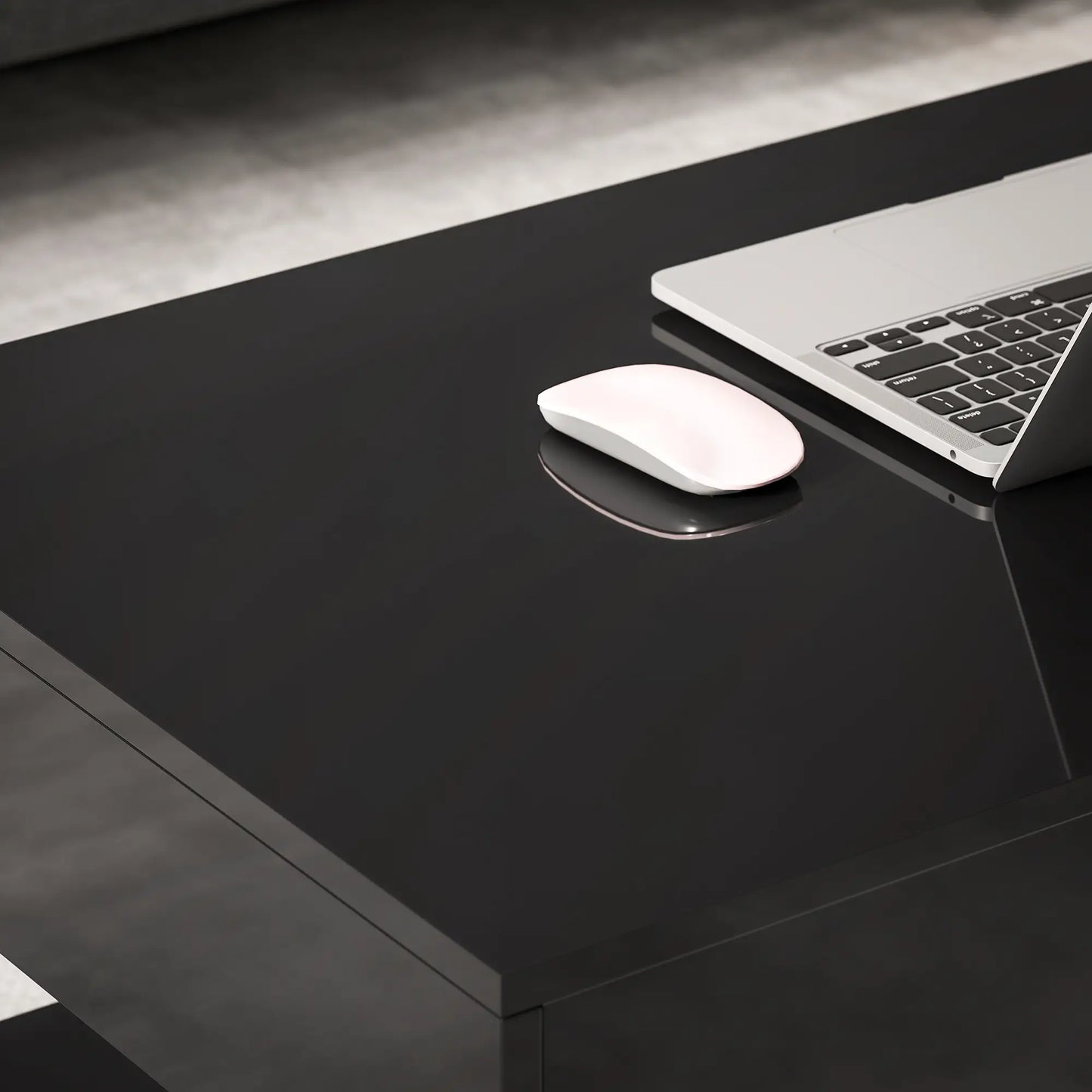 Adjustable LED Coffee Table, Modern Living Room Table, 2 Drawers, Open Shelf, Remote, High Gloss Black Coffee Tables at Gallery Canada