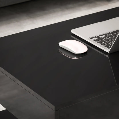 Adjustable LED Coffee Table, Modern Living Room Table, 2 Drawers, Open Shelf, Remote, High Gloss Black Coffee Tables at Gallery Canada